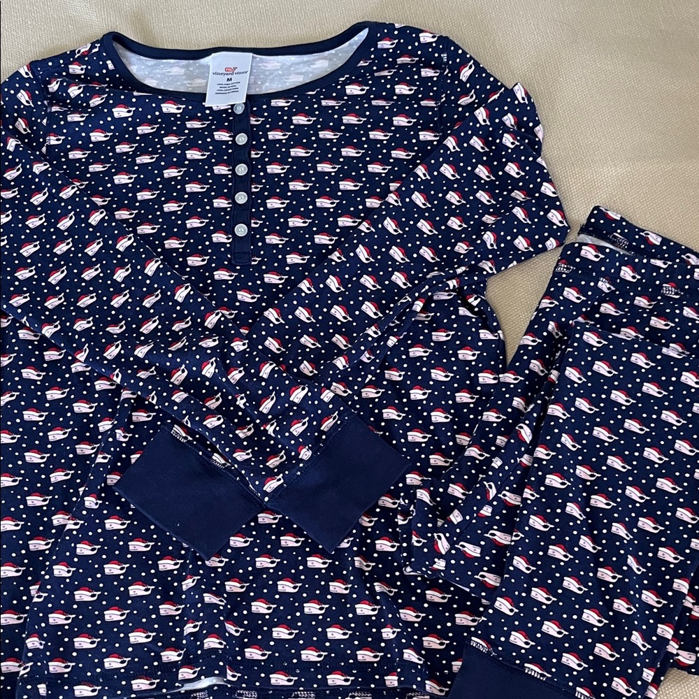 Vineyard Vines Blue Whale Santa Hat Pajama Set - Womens Size M